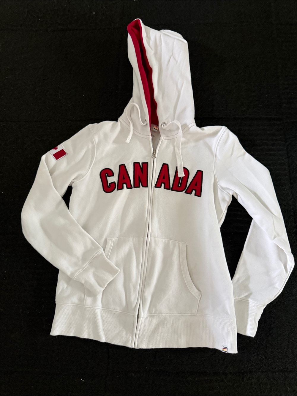 White Canada Full-Zip Hoodie with Red Accents